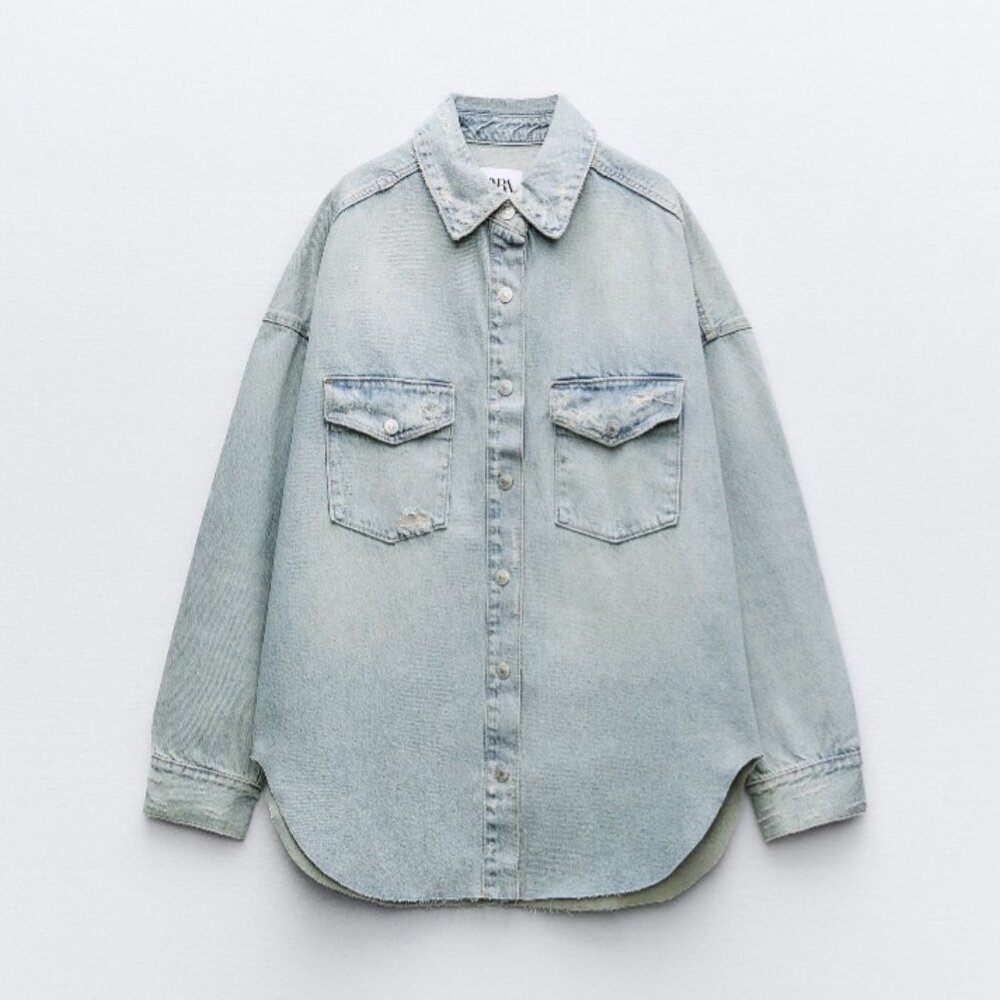 ZARA RIPPED TRF DENIM OVERSHIRT